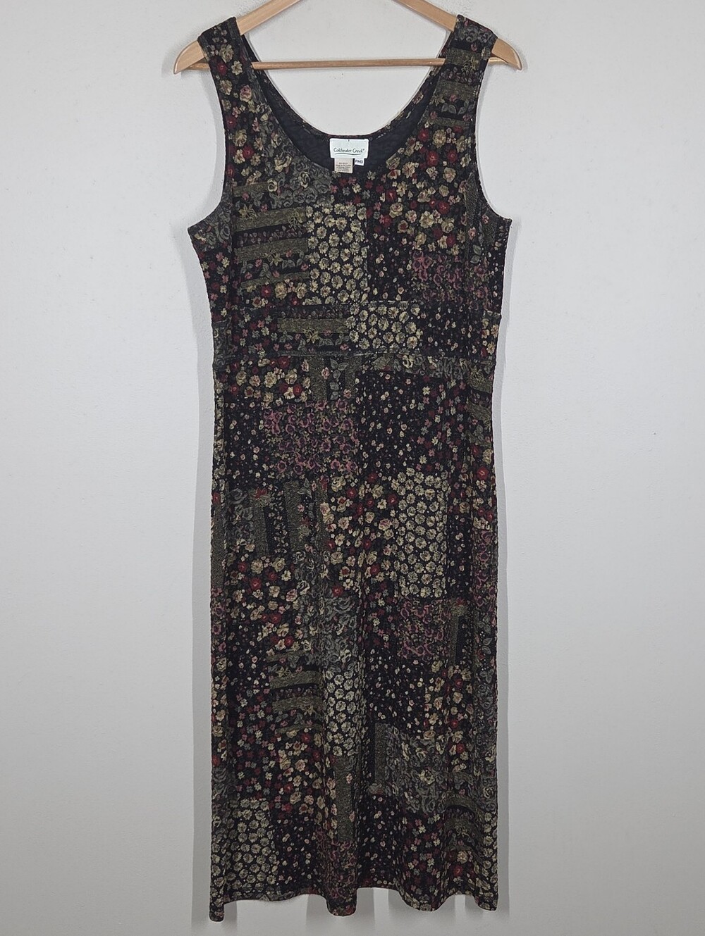Vtg Y2K Coldwater Creek Patchwork Dark Floral Midi Dress PM Whimsigoth Grunge